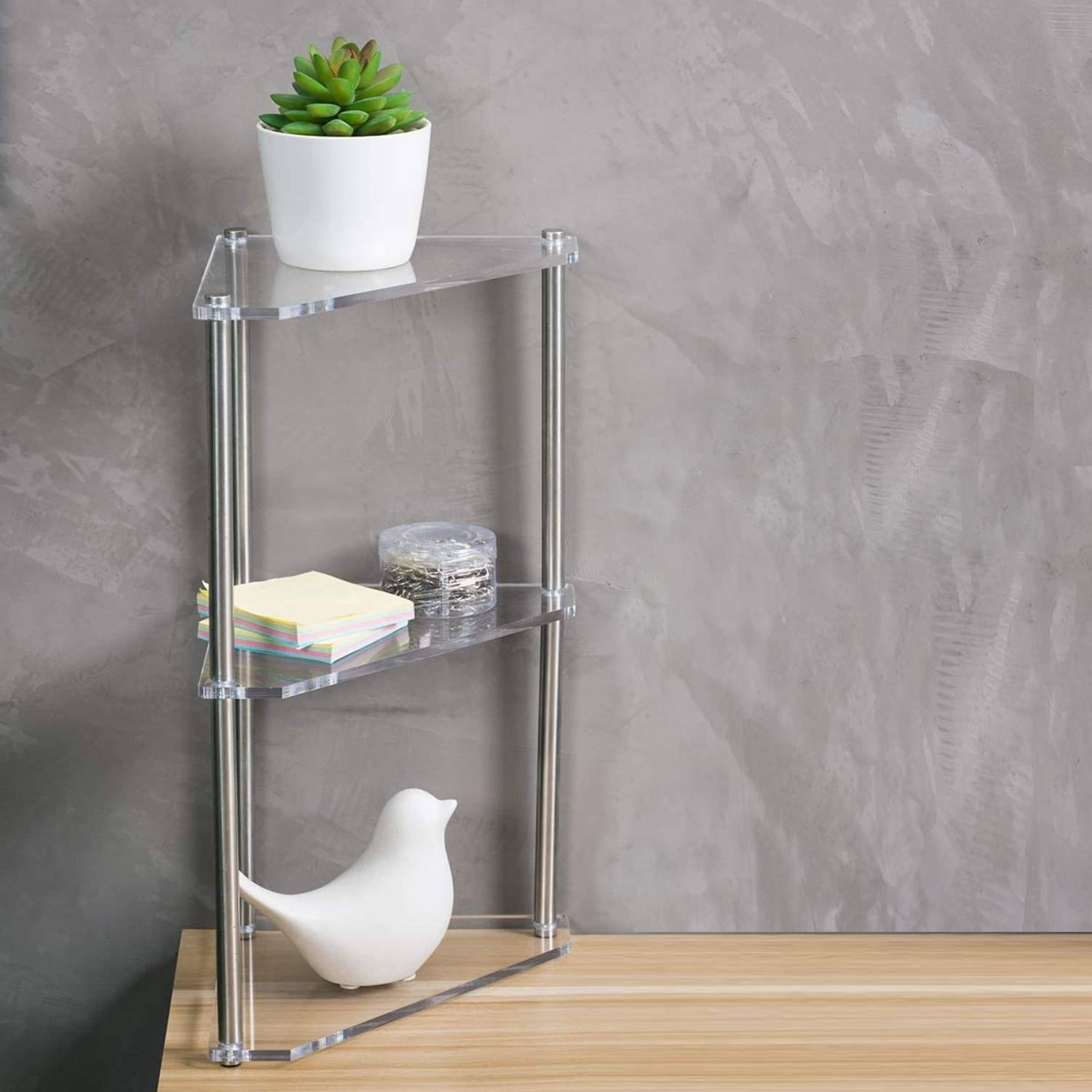 MyGift 3-Tier Clear Acrylic and Metal Tabletop Corner Display Stand