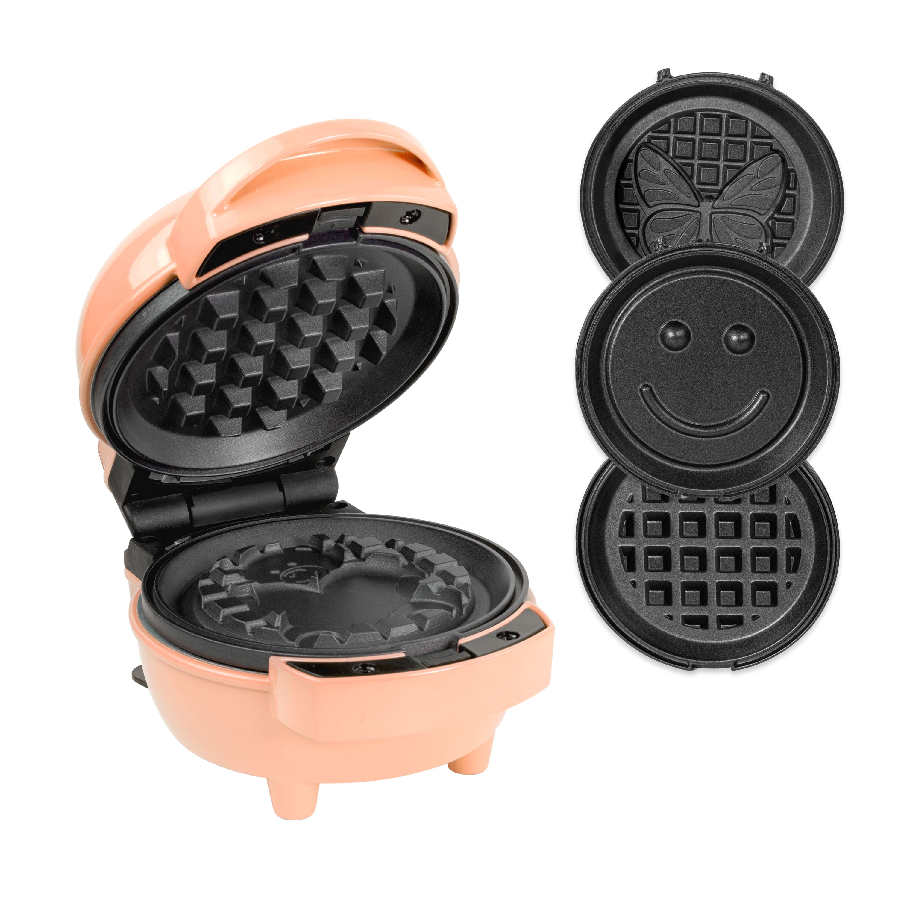 MyMini 5 Plate Waffle Maker Bundle, 400 Watts, PFAS Free, Peach