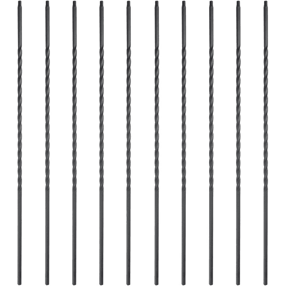 Myard Long Twist 1/2 Inches Square Iron Stair Balusters, 44 Inches 10-Pack (Satin Black)