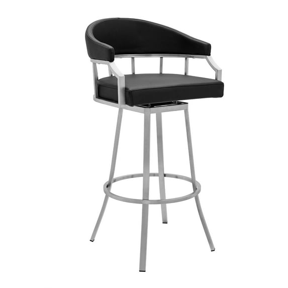 Myla 26 Inch Vegan Faux Leather Counter Stool, Swivel, Metal Legs, Black - Saltoro Sherpi