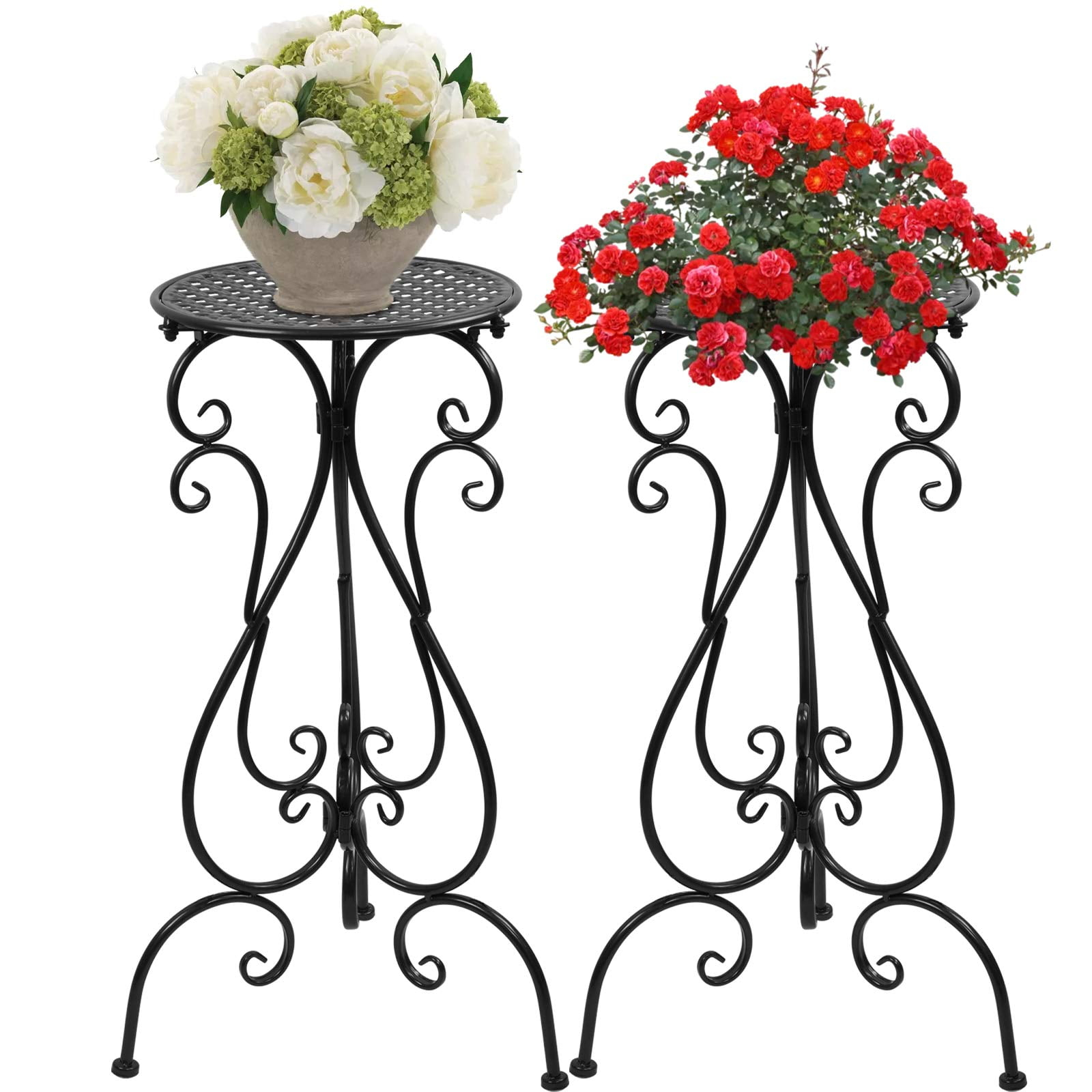 NAKUPE 22.5" Tall Plant Stand, Outdoor/Indoor Heavy Duty Potted Planter Rack | Metal Flower Pot Holder Display Vintage & Rustic Style Garden Pots Patio Container Supports(2 PCS, Black) C43