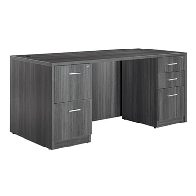 NBF At Work Double Pedestal Executive Office Desk with Storage and Drawers - 72"W, Gray
