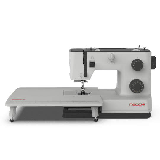 NECCHI Q132A Sewing Machine with Extension Table, Italian Designed, Stainless Steel Metal Bedplate, 32 Built-In Stitches, Accessory Kit Included.
