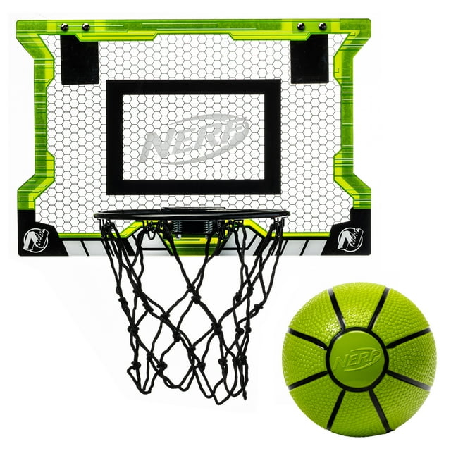 NERF Pro Hoop Basketball Set - Includes Mini Nerf Basketball - Steel Rim for Dunking - Over The Door