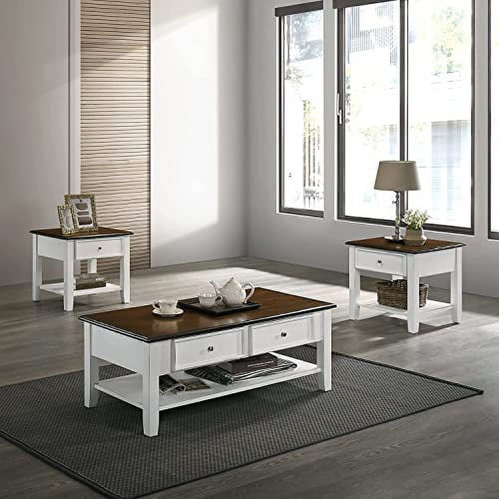 NEW CLASSIC HOME FURNISHINGS Evander 47 in. 2-Tone Creme/Brown Rectangle MDF Coffee Table with Drawer, Two Tone Creme/Blue