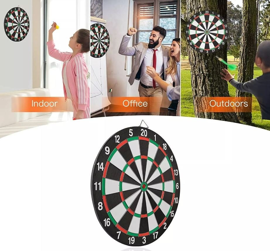 Dartboard Game Set Double Sided Dartboard 16.5"Includes 6 Brass Tipped Darts