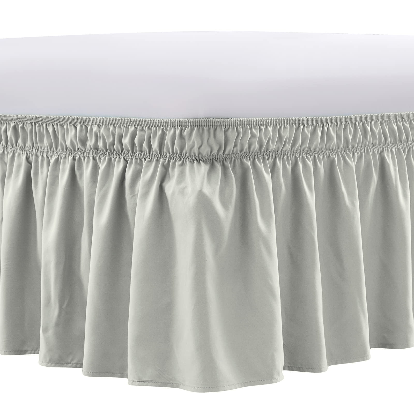 NEWEEN Wrap Around Bed Skirts for Queen Beds 15 Inches Drop, Silver Grey Elastic Dust Ruffles Easy Fit Wrinkle & Fade Resistant Silky Luxurious Fabric Solid Machine Washable