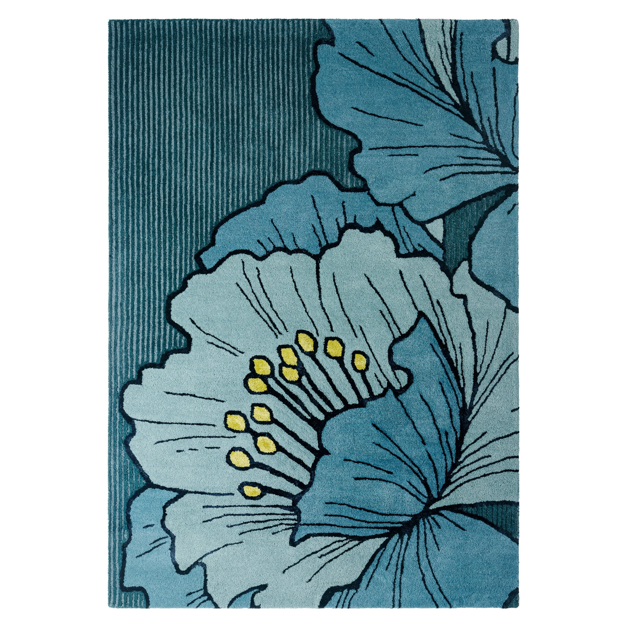 NICOLE MILLER NEW YORK Flora Grandeur Bloom Handcrafted Area Rug, Natural Wool Rug, Bold Floral Rug, Blue, 6'x9'