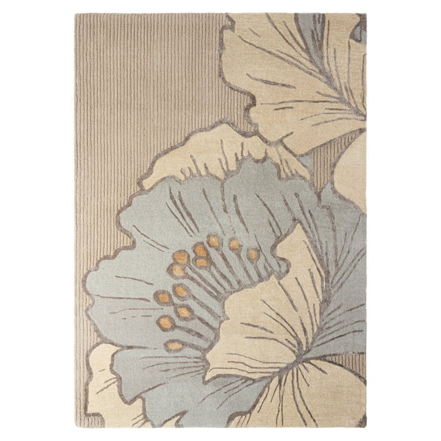 NICOLE MILLER NEW YORK Flora Grandeur Bloom Handcrafted Area Rug, Natural Wool Rug, Bold Floral Rug, Taupe, 6'x9'