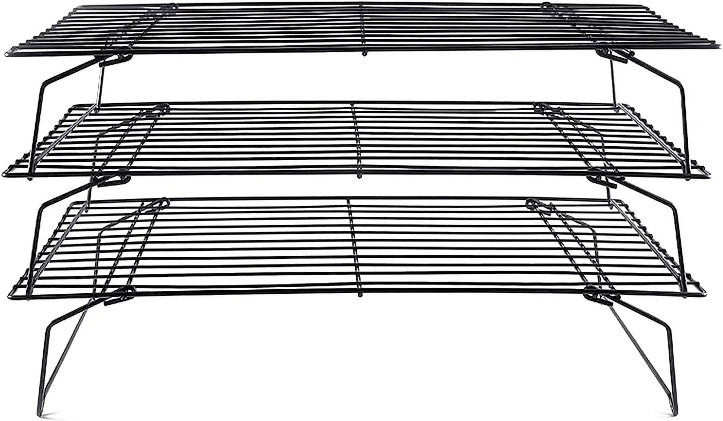 Duslogis Stainless Steel Baking Rack 3-Tier Stackable Cooling Rack Set for Baking Cooking Grilling - 15.7” x 9.8” - Black