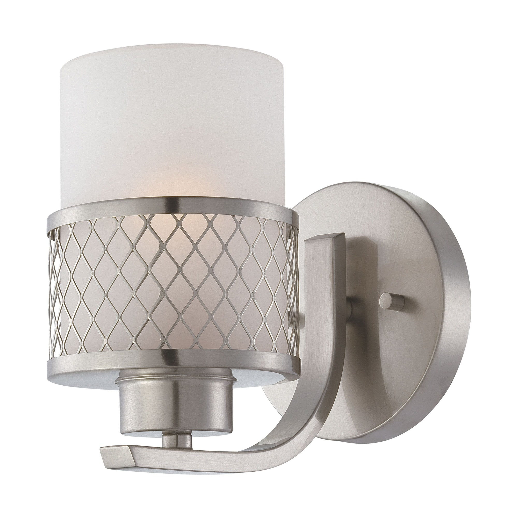 Fusion Diamond Lattice Brushed Nickel Vanity Light with Frosted Glass Shade