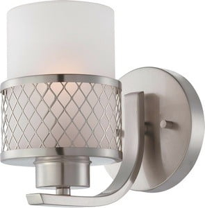 Fusion Diamond Lattice Brushed Nickel Vanity Light with Frosted Glass Shade