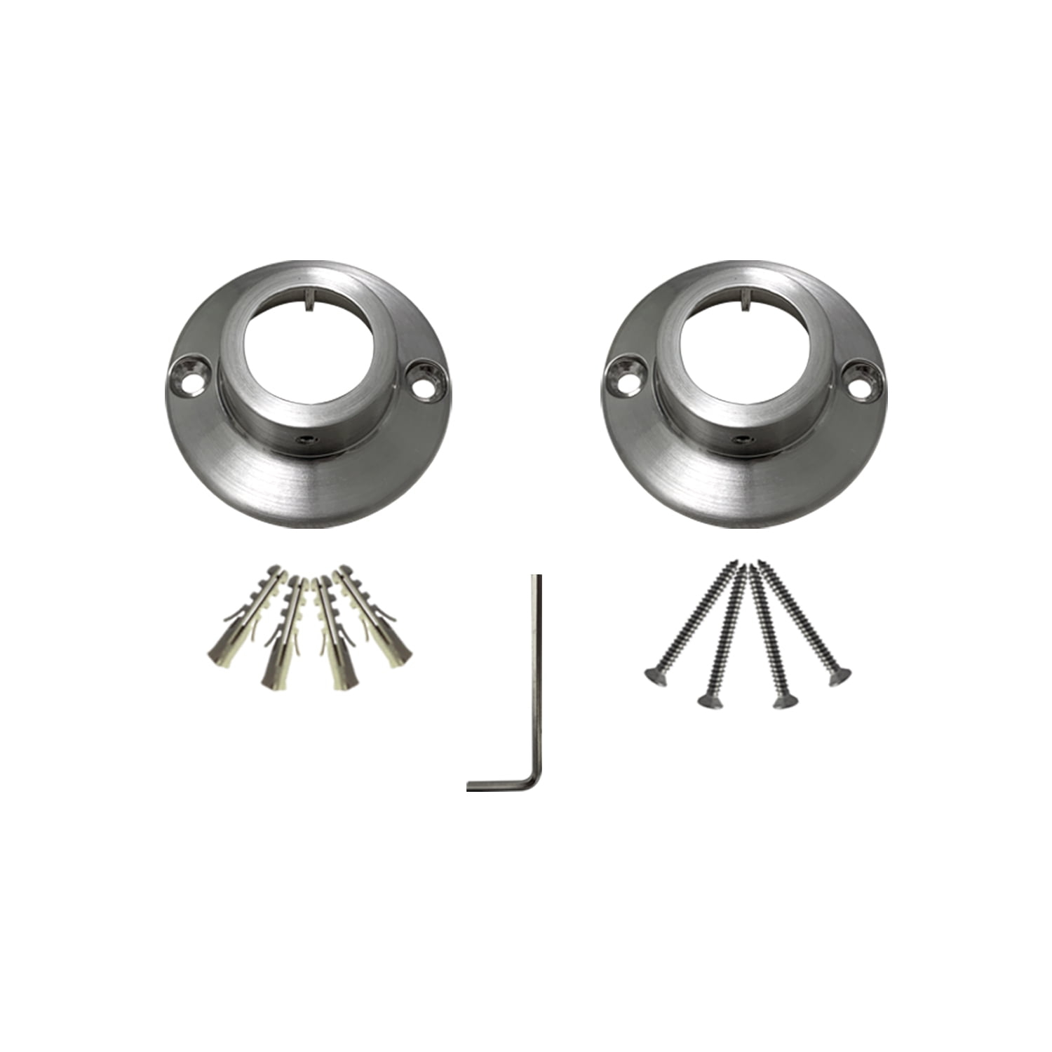 Naiture Straight Shower Curtain Rod Round Flanges, Zinc Alloy, Set of 2, Brushed Nickel Finish