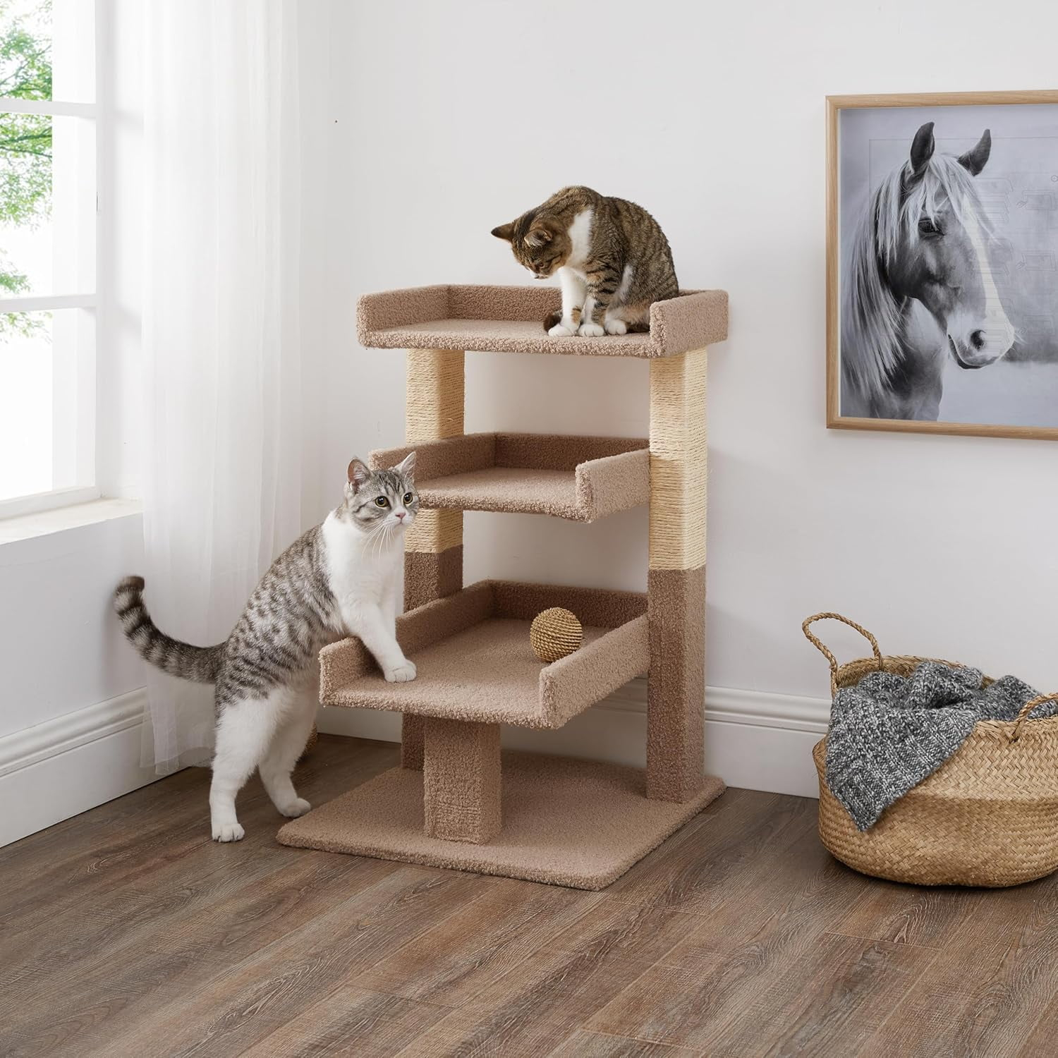 Nala 3-Tier Cat Tree Tower for Indoor Cats – Large Cat Tower & Cat Condo for Large Cats | Cat Tree House & Cat Castle for Multi-Cat Homes - Beige