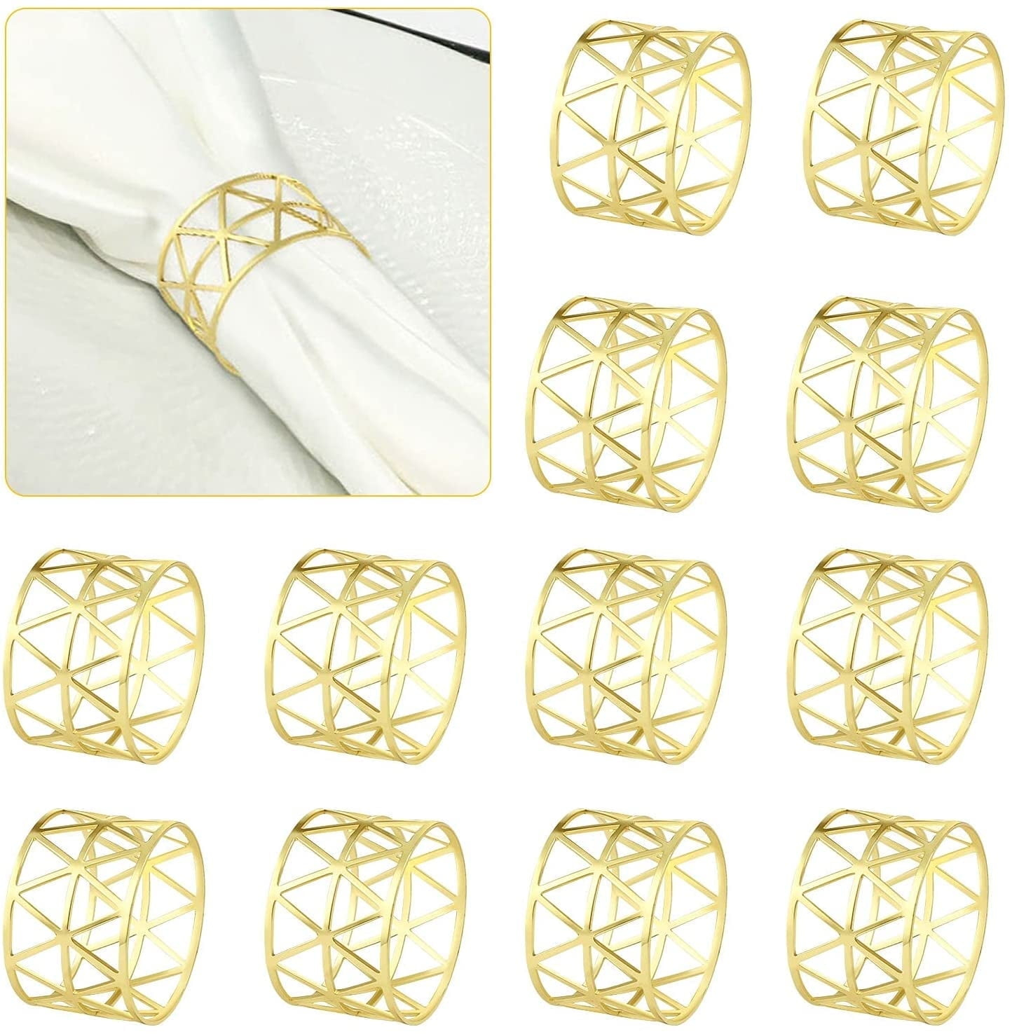12PCS – Napkin Rings, Gold Napkin Rings Set of 12, Holiday Napkin Holders for Dining, Anniversary, Birthday, Christmas, Easter, Fall, Halloween, Thanksgiving, Party of Table Setting