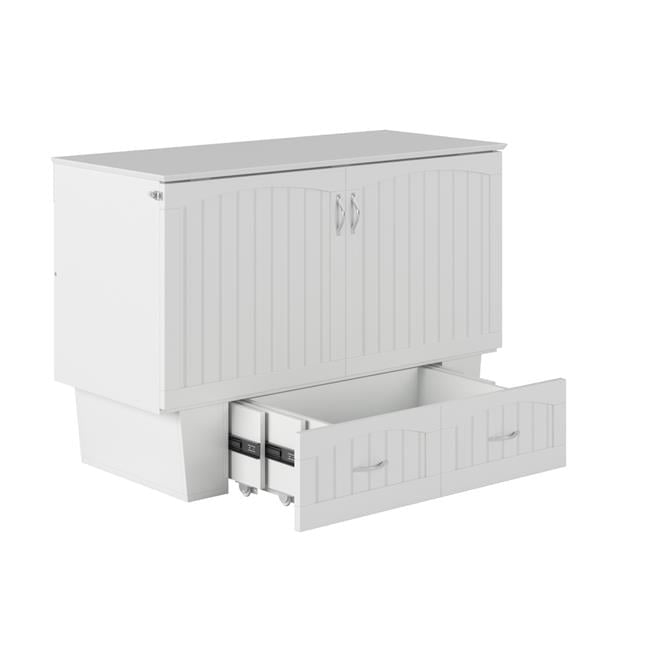 Nantucket Full Size Wood Murphy Bed Chest w/Mattress & Built-in Charger in White