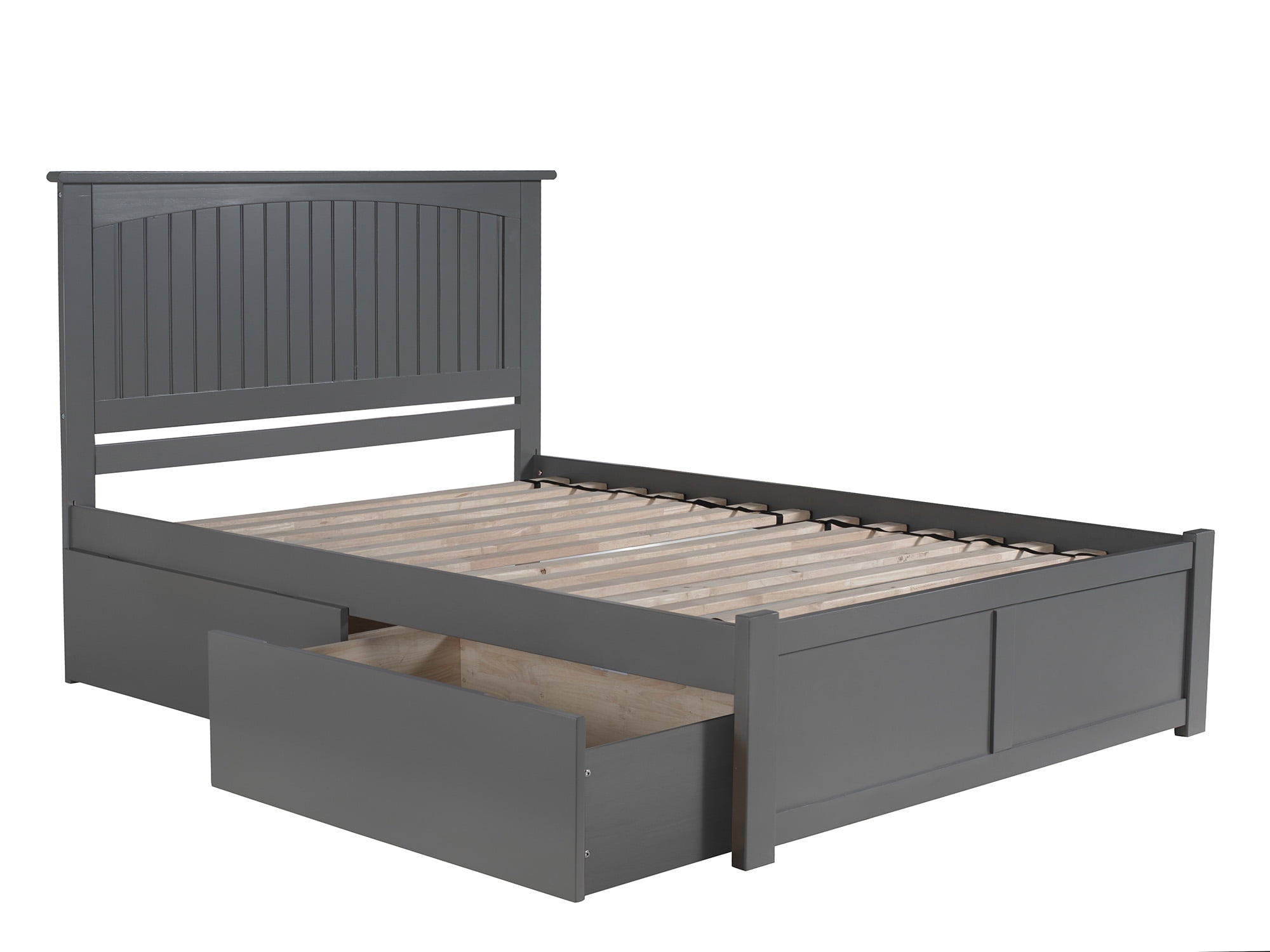 Nantucket Platform Bed with Flat Panel Foot Board and 2 Urban Bed Drawers, Multiple Sizes, Multiple Colors