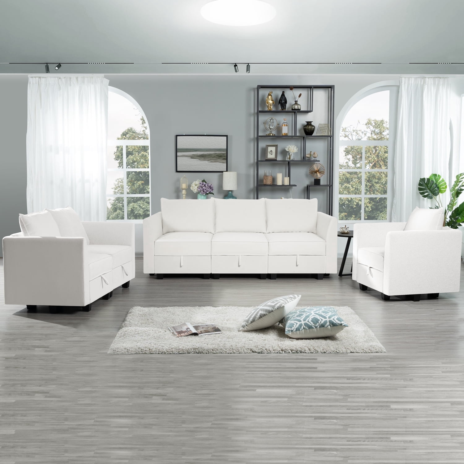 Naomi Home Elizabeth Modern DIY Collection-Fabric:Linen,Finish:White Down,Style:Sofa Set