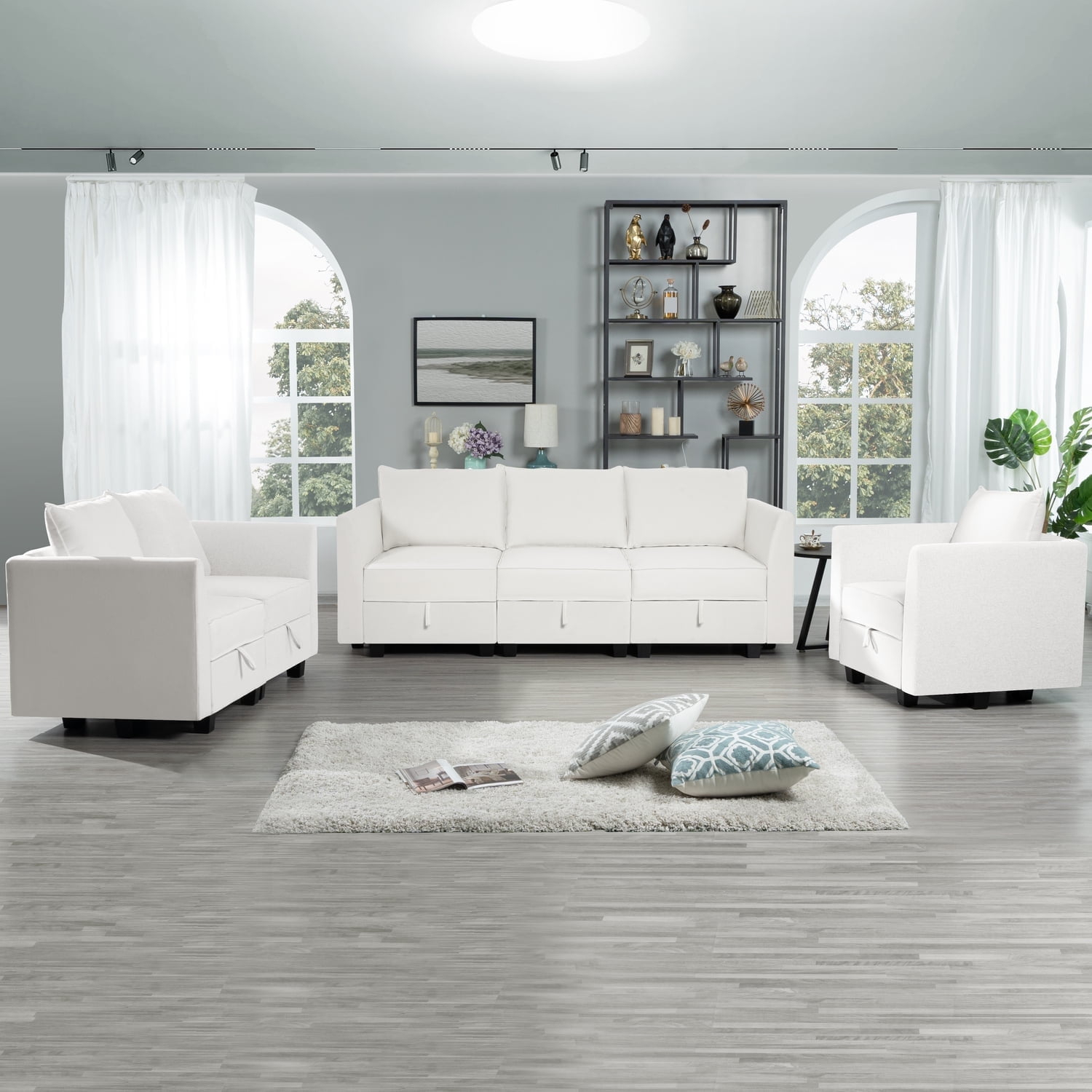 Naomi Home Elizabeth Modern DIY Collection-Fabric:Linen,Finish:White Down,Style:Sofa Set