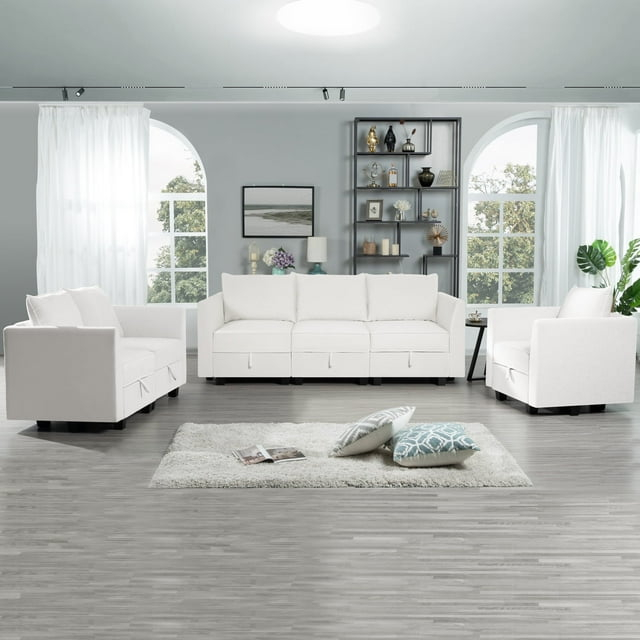 Naomi Home Elizabeth Modern DIY Collection-Fabric:Linen,Finish:White Down,Style:Sofa Set