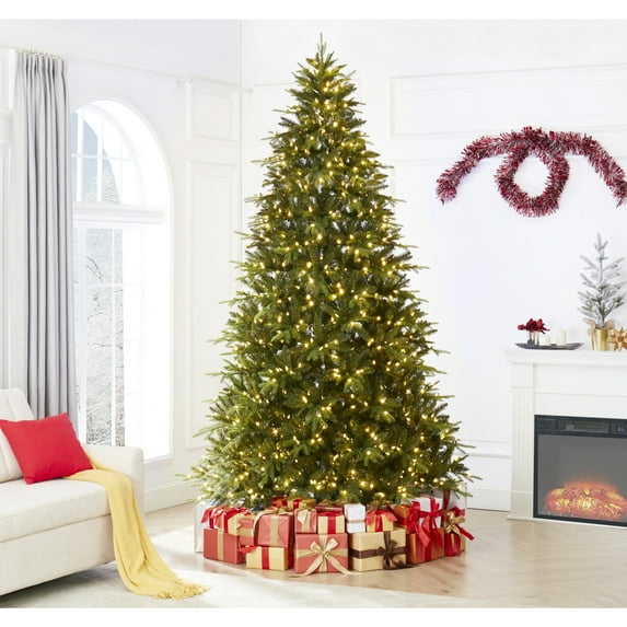 Naomi Home Traditional Artificial Pine Fir Christmas Tree with Lights-Base:Included,Color:Green,Size:9 Ft