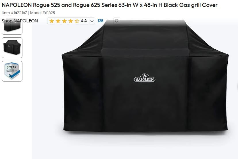 Napoleon BBQ Cover for Rogue Grill RXT525 and RXT625, 48-in x 63-in x 25-in noir 61628