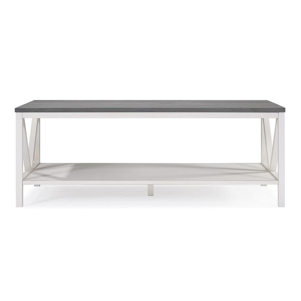 Natalee 48" Distressed Farmhouse Coffee Table in Gray/White Wash
