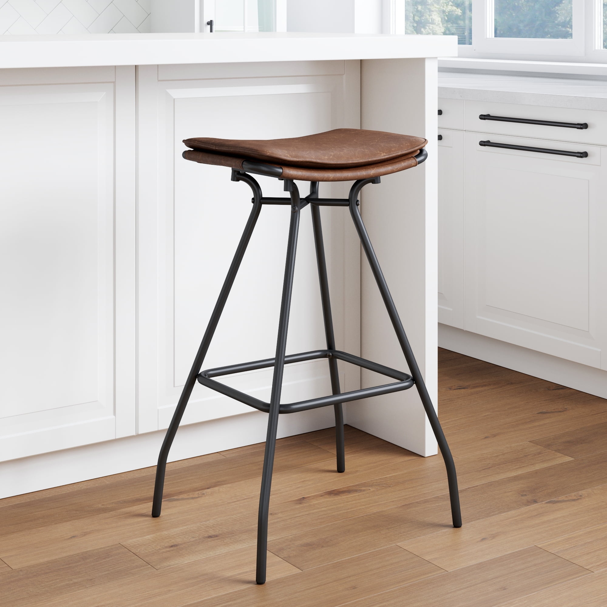 Dominique Upholstered Counter Height Barstool Distressed Dark Brown/Matte Black - Nathan James