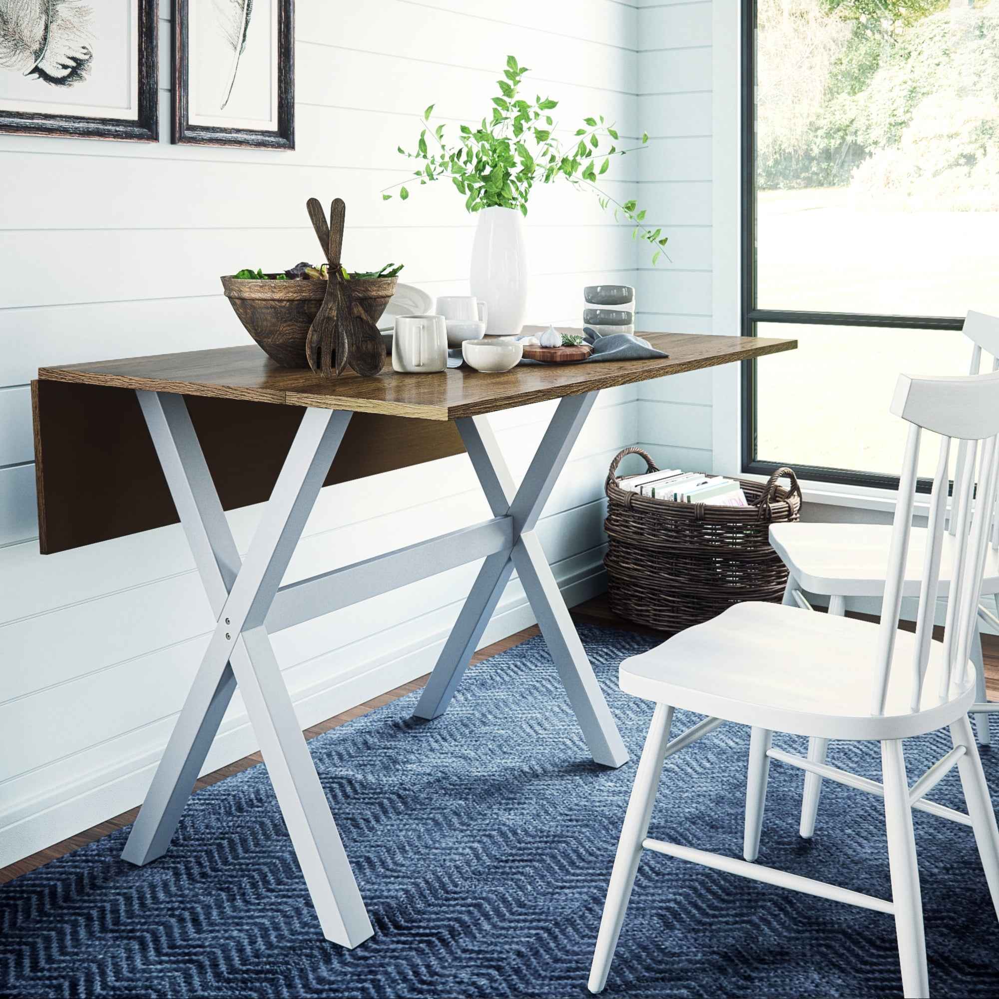Nathan James Drop Leaf Dining Table Warm Dark Oak/Warm White