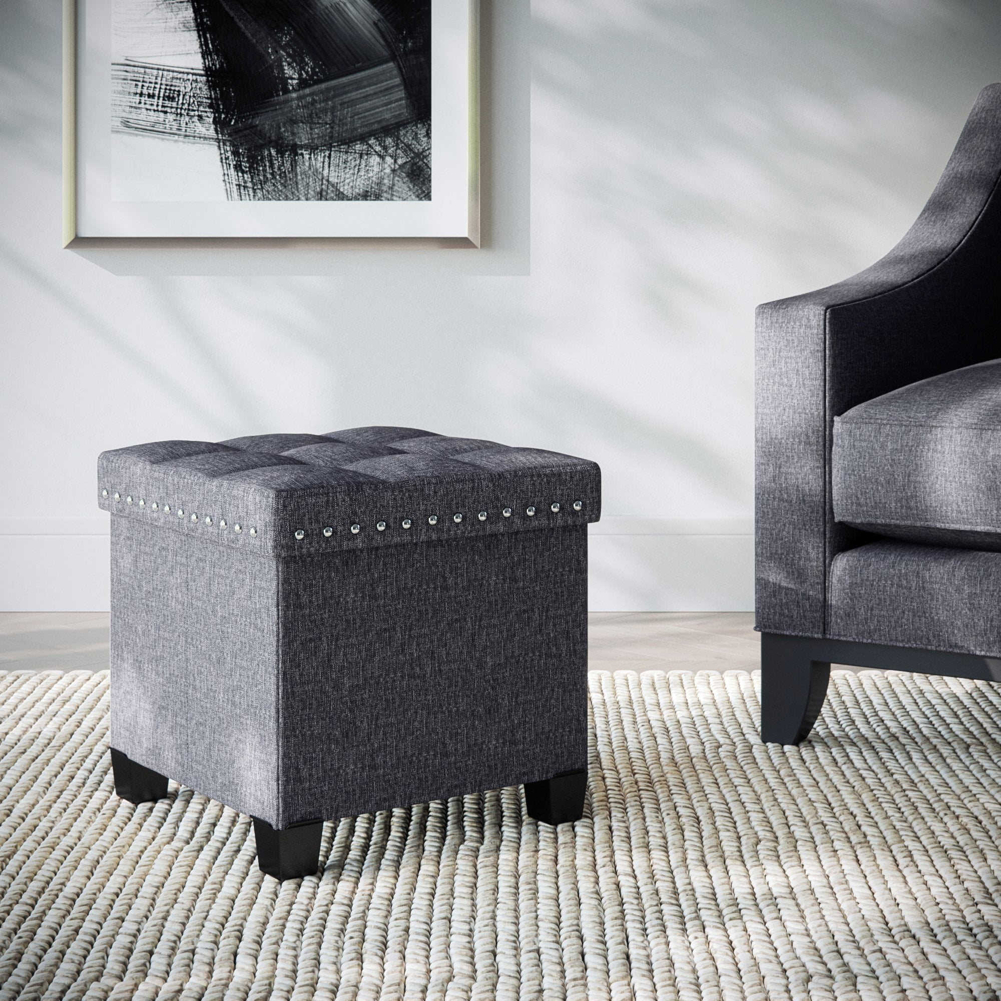15" Payton Storage Cube Tufted Upholstered Ottoman - Nathan James