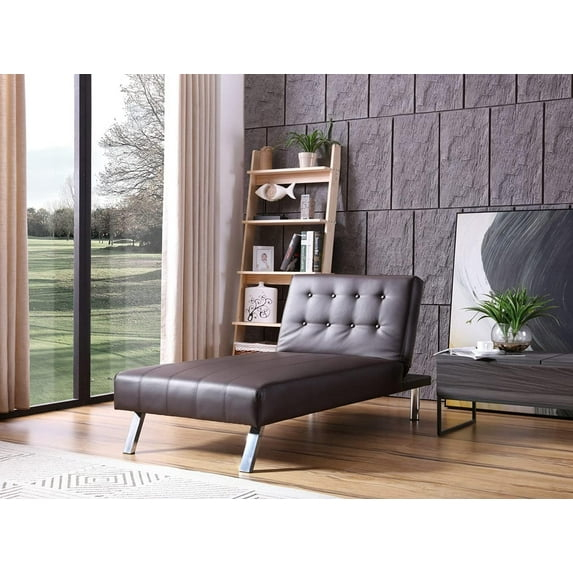 Nathaniel Home Leather Lounger Chair, Tufted Futon Adjustable Sleeper, Convertible Chaise Lounge, for Sitting Lounging Sleeping, Brown
