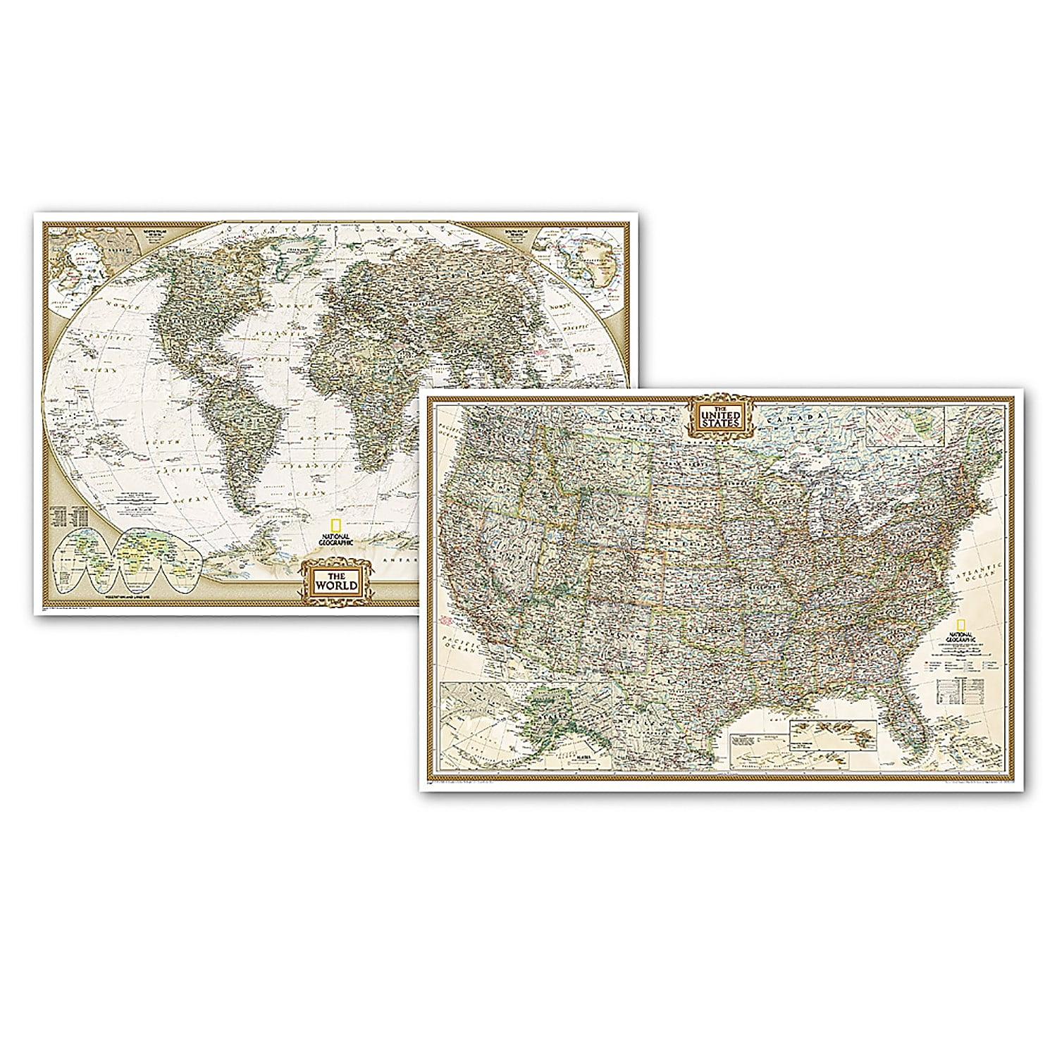 National Geographic World and United States Executive, Poster Size, Map Pack Bundle, 36" x 24"