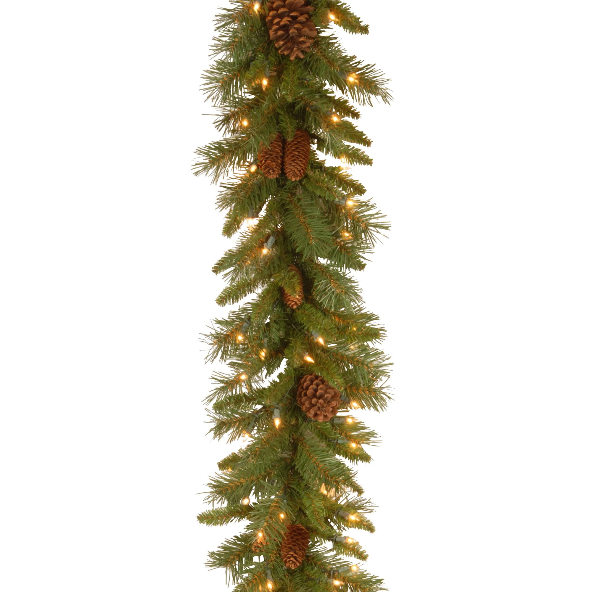 National Tree Company Pre-Lit Artificial Christmas Garland, Green, Evergreen, White Lights, Decorated With Pine Cones, Plug In, Christmas Collection, 9 Feet