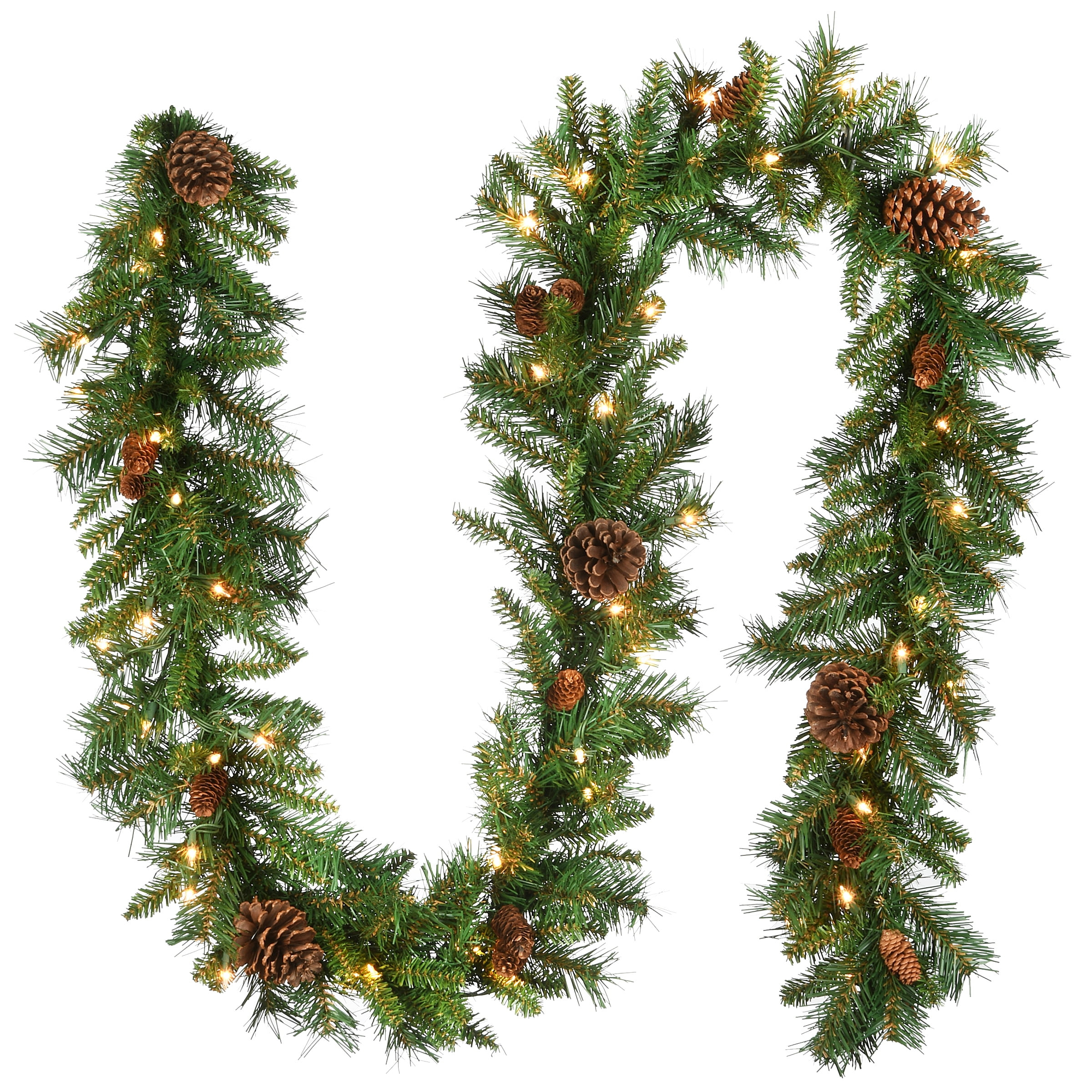 National Tree Company Pre-Lit Artificial Christmas Garland, Green, Evergreen, White Lights, Decorated With Pine Cones, Plug In, Christmas Collection, 9 Feet