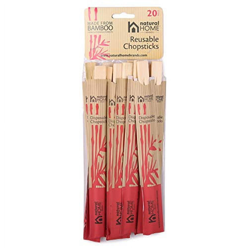 Natural Home Brands Disposable Bamboo Chopsticks, Pack of 20, Sustainable 100% Bamboo, Eco-friendly, Compostable Single-use Utensils and Packaging, 8-1/4-inches