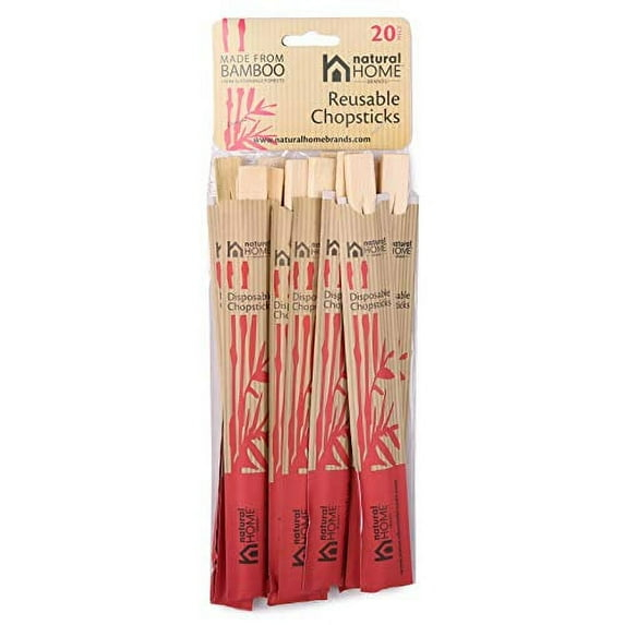 Natural Home Brands Disposable Bamboo Chopsticks, Pack of 20, Sustainable 100% Bamboo, Eco-friendly, Compostable Single-use Utensils and Packaging, 8-1/4-inches