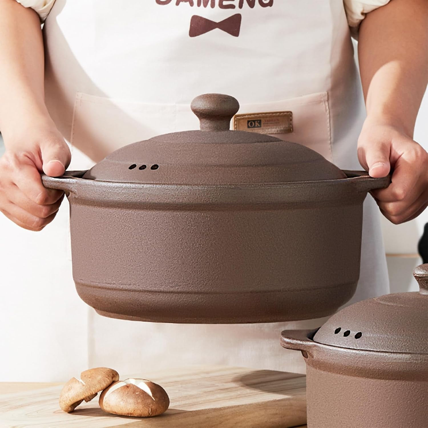 Natural Terracotta Casserole with Lids Clay Pots for Cooking, Unglazed Earthenware Rice Pots (T4-3.6QT)