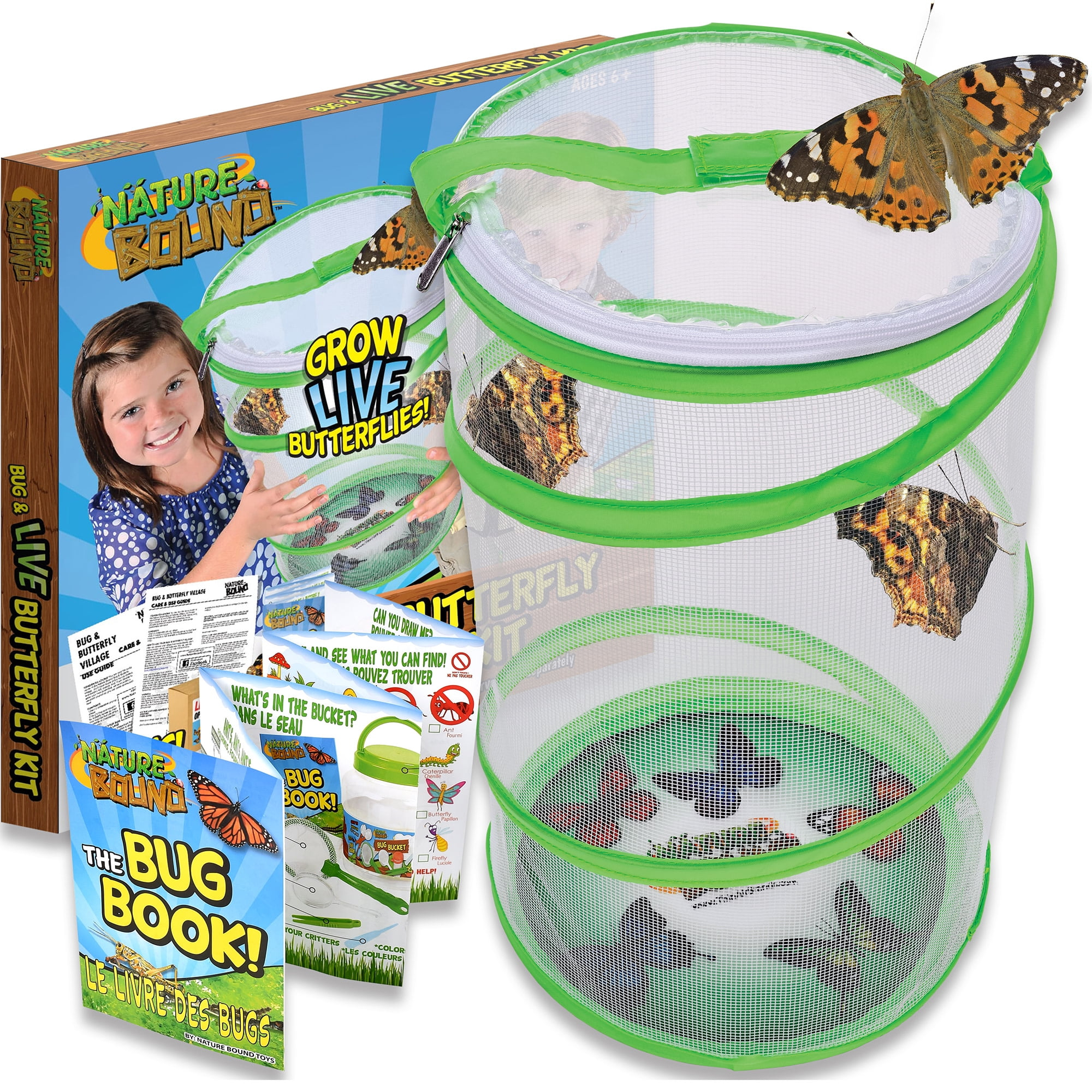 Nature Bound: Butterfly Kit - 13" Pop-Up Insect Grow Habitat Kit, Zipper Lid, Folds Flat, Breathable Mesh Sides, Book, Larvae Discount Coupon, Kids 6+