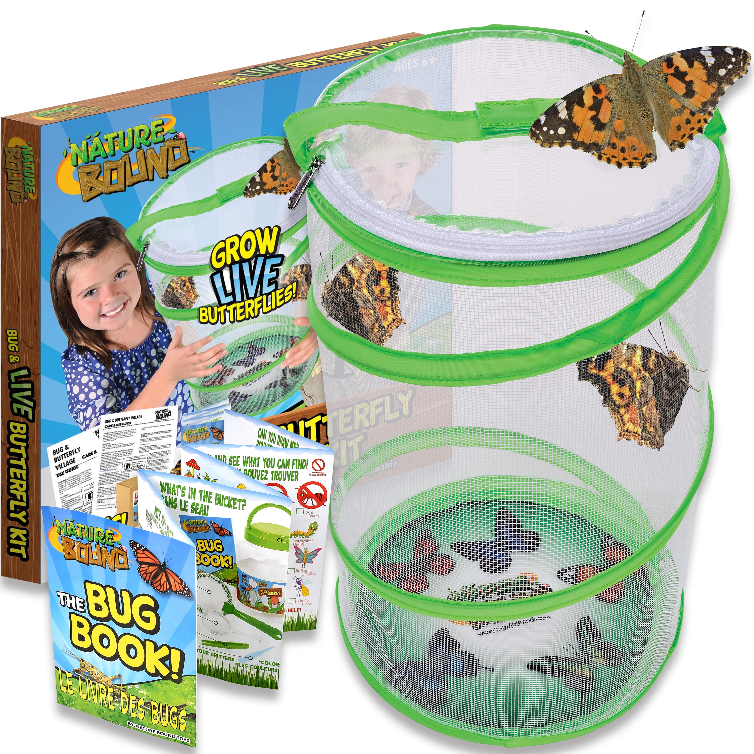 Nature Bound Butterfly Growing Kit - Live Caterpillar to Butterfly Project for Kids - Includes Voucher for Caterpillars, Green Pop-Up, Durable Nylon