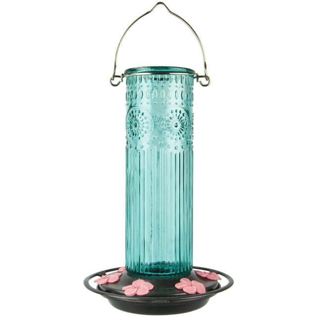 Nature's Way Antique Glass Gravity Hummingbird Feeder 28 oz, Antique Teal