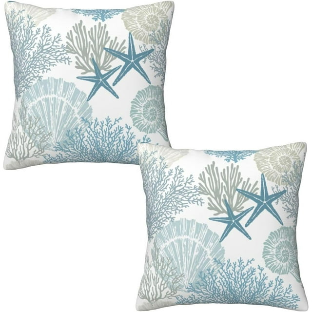 Burnt Orange Summer Outdoor Coastal Pillow Covers 18x18 Inch Set of 2 Fall Coral Seashell Starfish Throw Pillows Ocean Themed Beach Nautical Decorative Cushion Cases for Couch Decorations