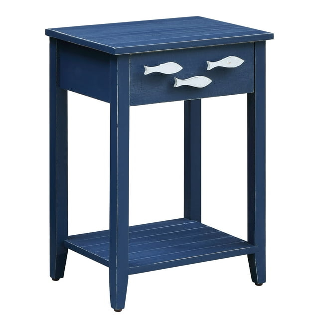 Nautical Navy 1 Drawer Accent Table w/ Fish Hardware