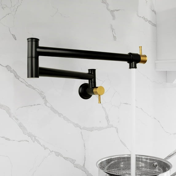 Nauxus Inc Pot Filler Kitchen Faucet Wall-Mounted Matte Black with Brushed Gold Matte