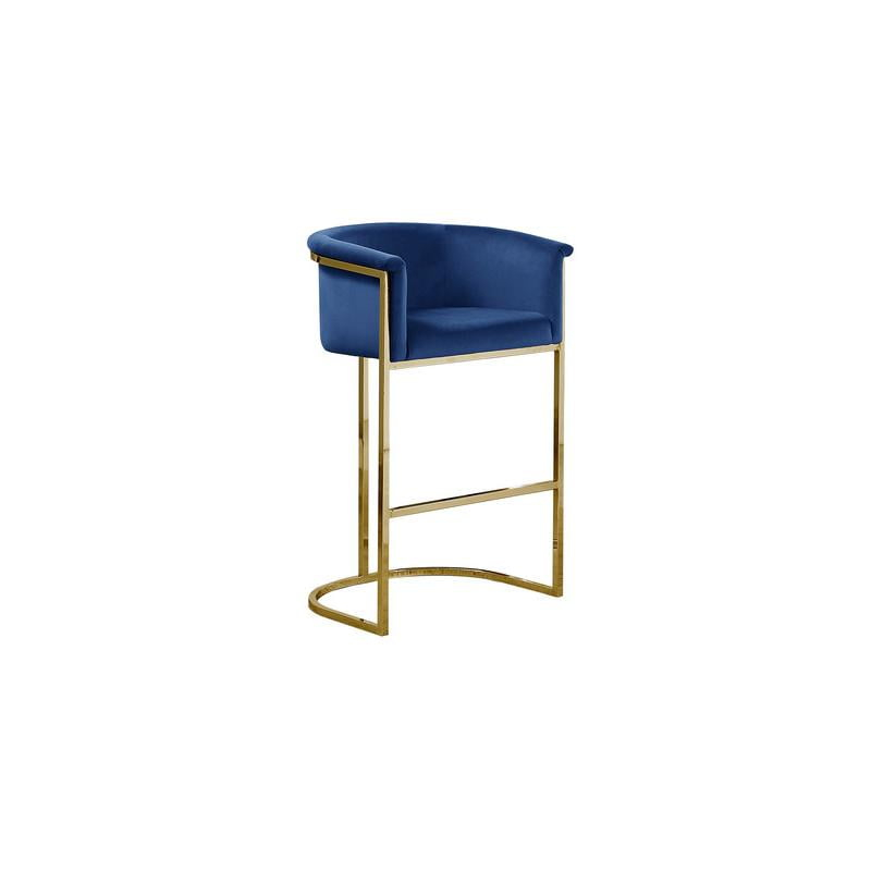 Navy Blue Velvet Counterheight Chair (Single) with Gold Metal Chrome Base