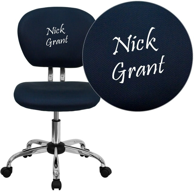 Flash Furniture Personalized Mid-Back Navy Mesh Swivel Task Chair with Chrome Base