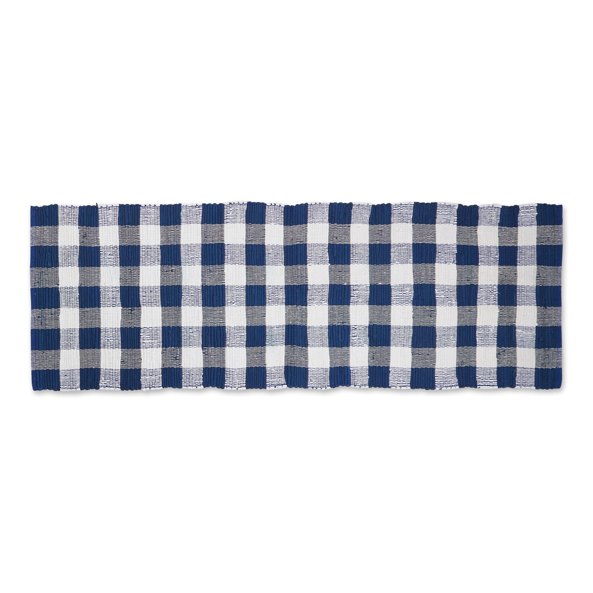 Navy & White Buffalo Check Rag Rug 2ft 3inx6ft