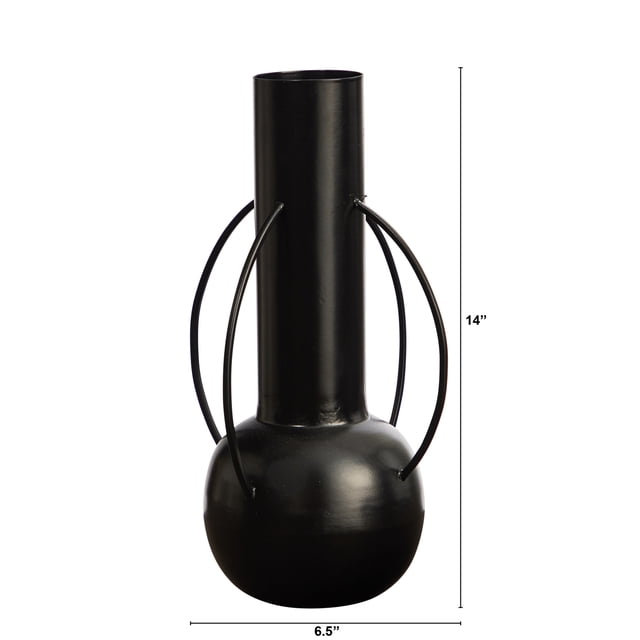 Nearly Natural 14in. Contemporary Metal Vase, Black
