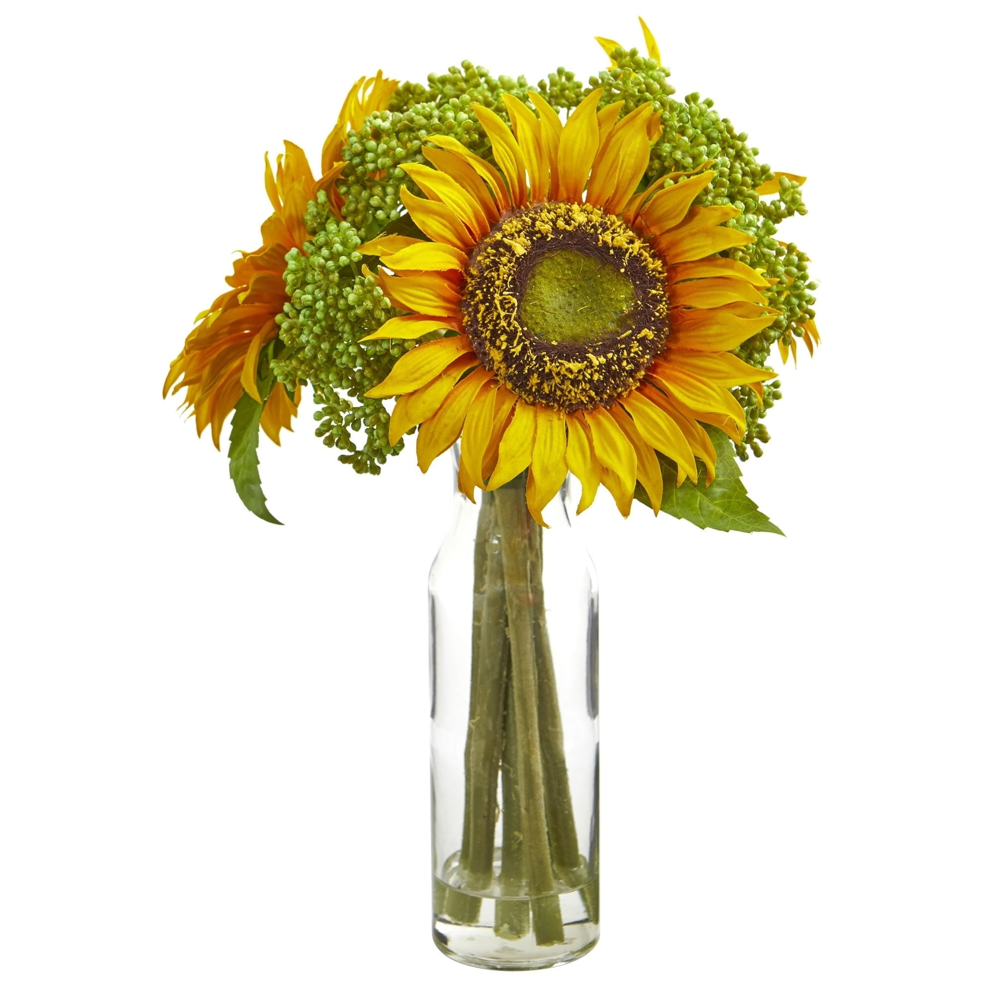 Nearly Natural 12" Sunflower Artificial Arrangement in Vase
