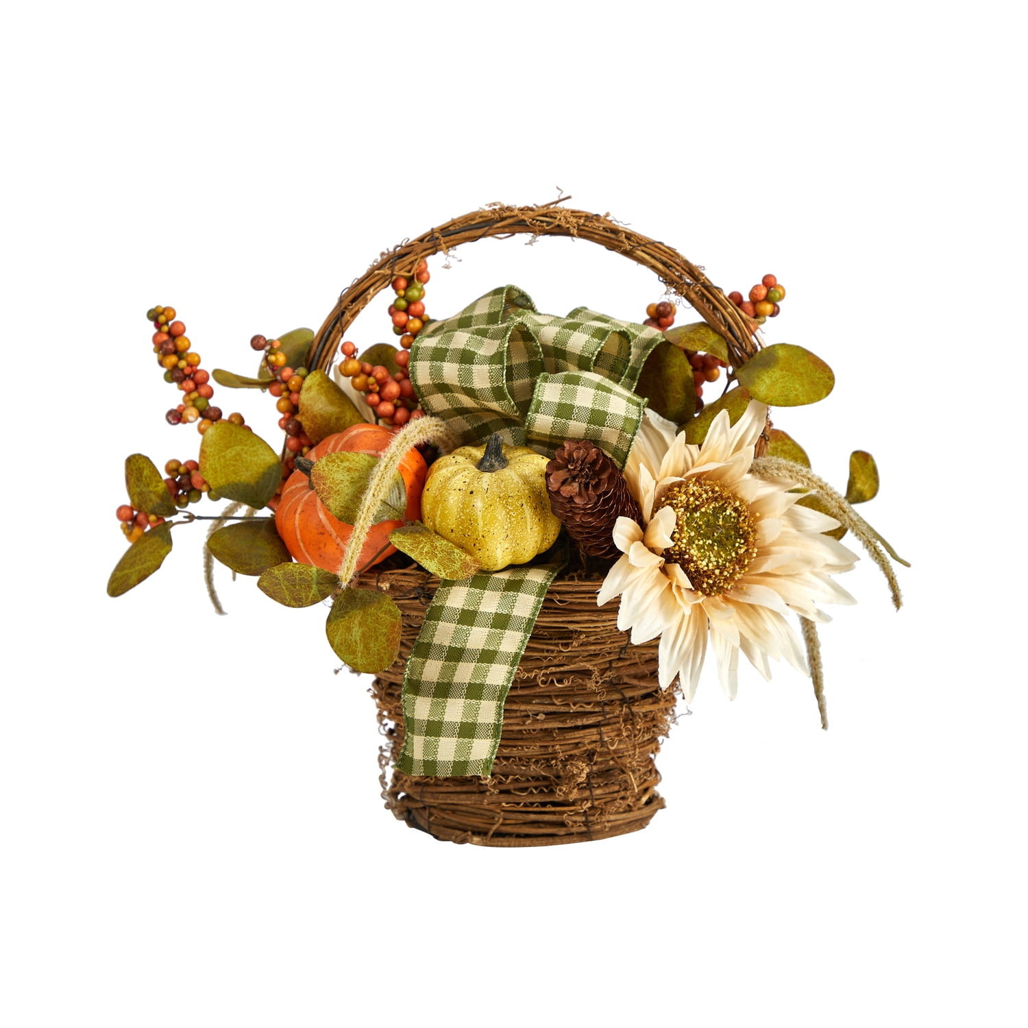 Nearly Natural 16in. Fall Pumpkin Gourds and Berries Artificial Autumn Arrangement