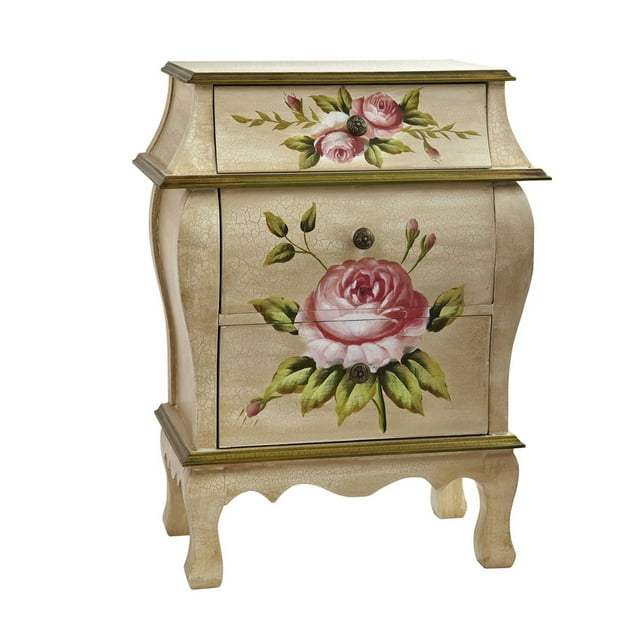 Nearly Natural Antique Night Stand w/Floral Art